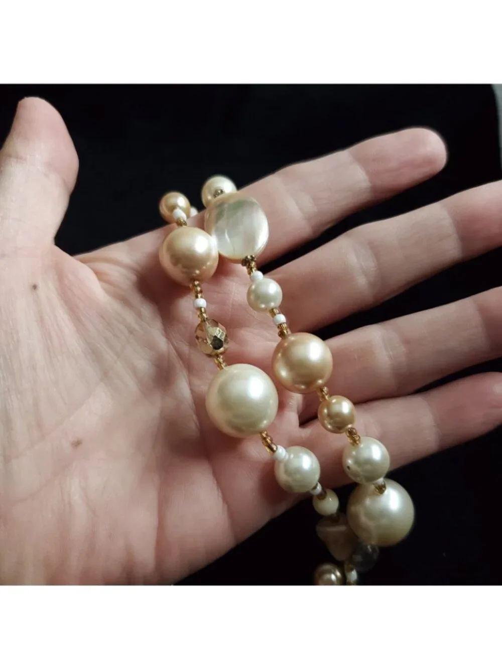 Layered Beaded Necklace MOP Faux Pearl Cream Beige 18